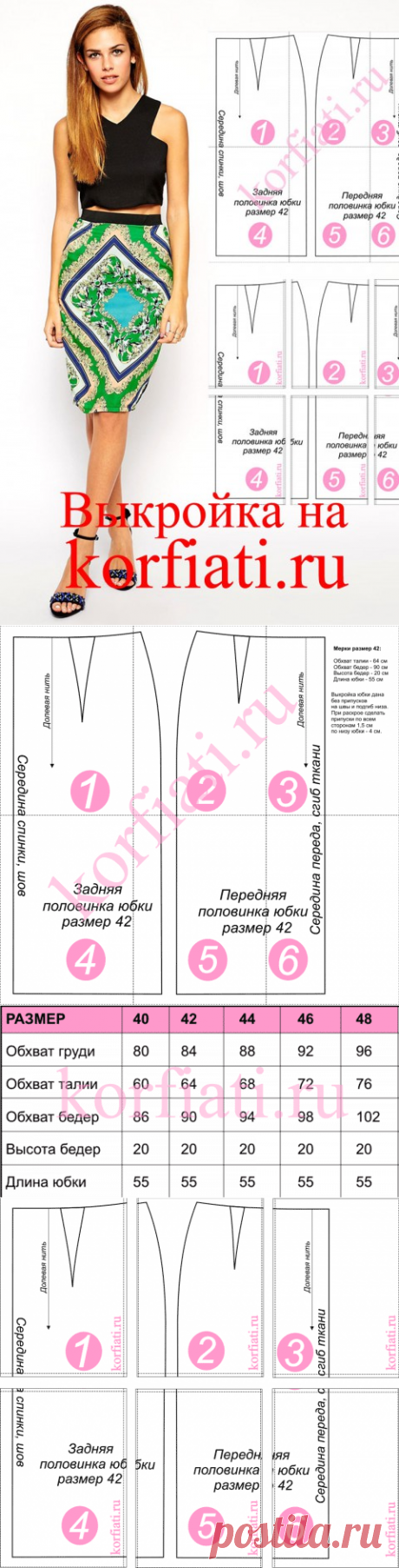 Выкройка юбки от ШКОЛЫ ШИТЬЯ А. Корфиати для скачивания