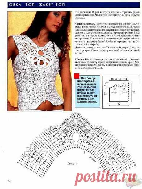 Кокетка для комбинирования с тканью со схемой (крючок).