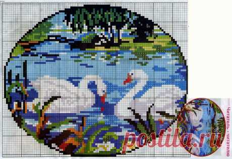 Скачать бесплатно схему для вышивки крестом лебедей - Лебеди на озере » Схемы вышивки крестом, крестиком»