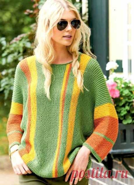 Пуловер с продольными полосами (Вязание спицами) – Журнал Вдохновение Рукодельницы