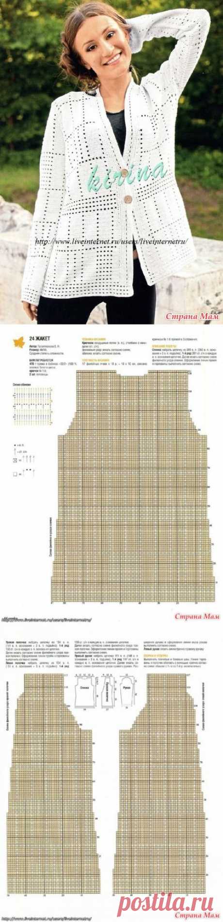Жакет из хлопка в технике филейного вязания. - ВЯЗАНАЯ МОДА+ ДЛЯ НЕМОДЕЛЬНЫХ ДАМ - Страна Мам