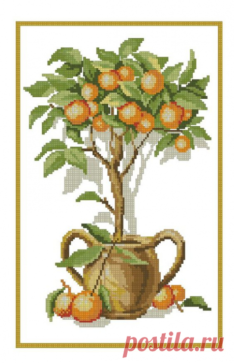 Апельсиновое дерево - Схема для вышивки крестом. Скачать бесплатно.