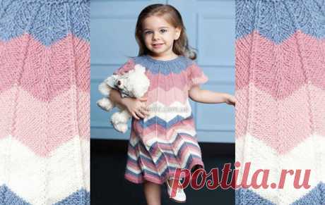 Платье узором Зигзаг на девочку 3 - 4 - 5 лет. Описание вязания