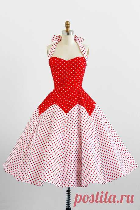 vintage rockabilly dress / 1950s dress / Victor Costa 50s Style Red and White…