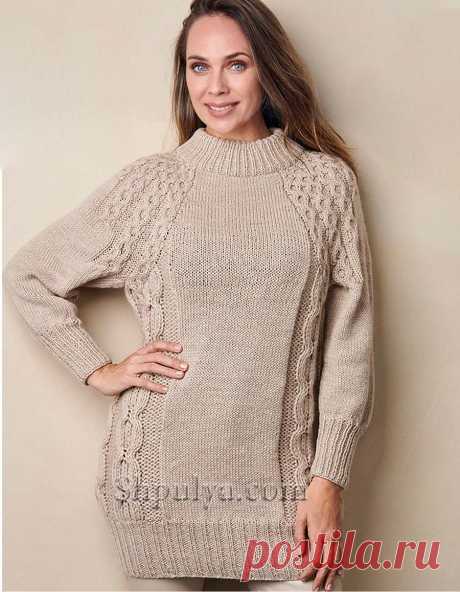 Платье-свитер реглан с аранами — Shpulya.com - схемы с описанием для вязания спицами и крючком