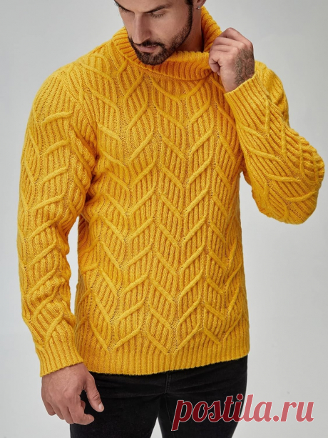 Яркий мужской свитер с рельефным узором на фоне резинки 2 х 2 (схема узора)