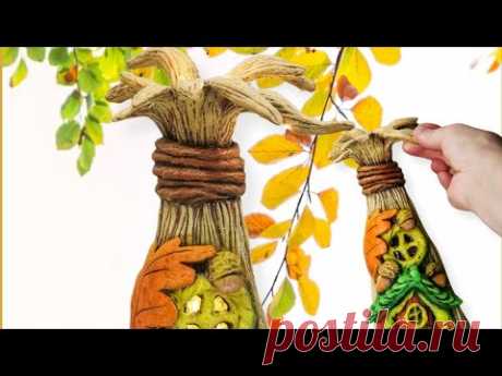 Сказочный домик из кукурузного стебля своими руками из стеклянной бутылки и самодельной глины