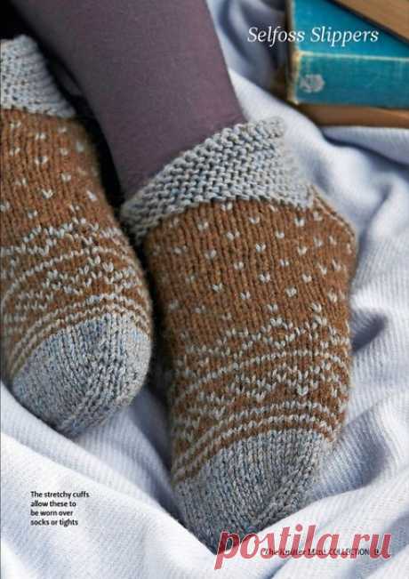 Вязание тапочек спицами Selfoss, The Knitter 68.