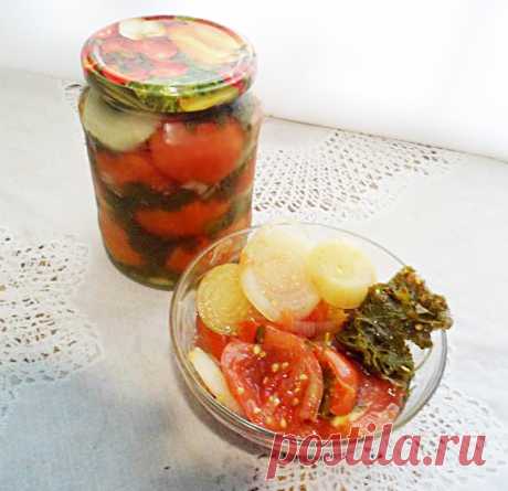 Салат на зиму "Мамины помидорки" - рецепт с фото пошагово