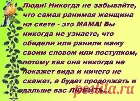 Коль обидел мать - проси прощения... Грех ее родную обижать! Бог ей дал великое терпение - за тебя всю жизнь переживать...