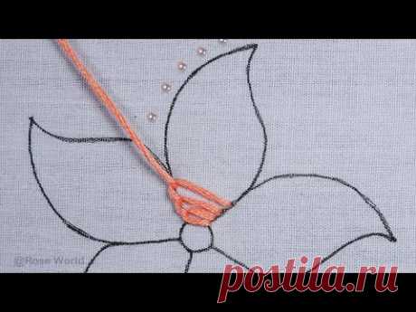 hand embroidery amazing pearl and thread bonding colorful flower pattern needle work