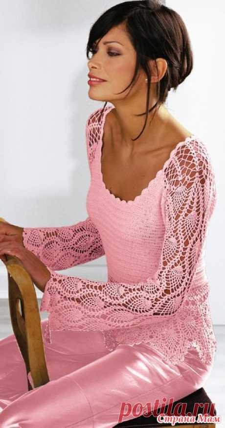 Пуловер с кружевной кокеткой, каймой и рукавами - Страна Мам
