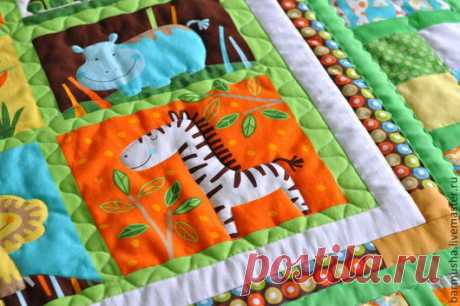 Купить Детское лоскутное одеяло (покрывало) "Африка" - африка, джунгли, звери, лоскутное шитье
