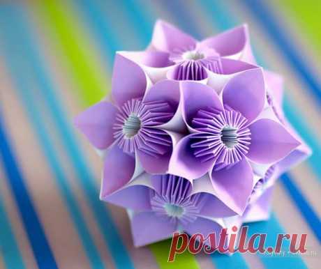 Цветочная кусудама, бабочка / Искусство оригами - поделки из бумаги / КлуКлу. Рукоделие - бисероплетение, квиллинг, вышивка крестом, вязание