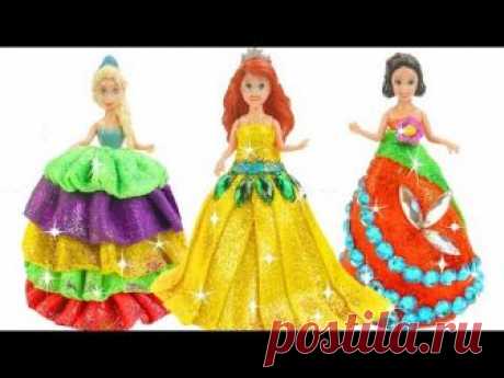 Play Doh Disney Princess Sparkle Making New Dress for Disney Princess Frozen Elsa, Ariel, Snow White