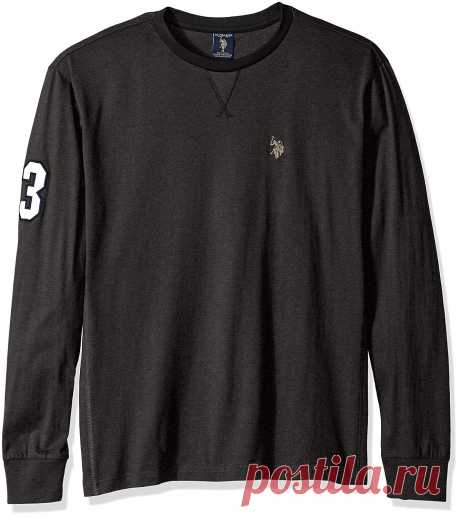 U.S. Polo Assn. Men's Long Sleeve V-Inset Crew Neck Knit Shirt, Black Heather, M | Amazon.com