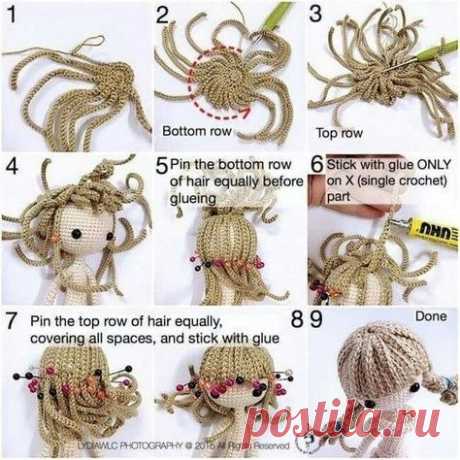 Волосы для вязаной куклы. МК