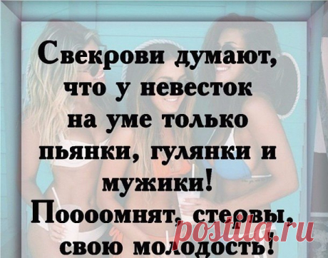 Свекрови думают, что у невесток на уме только пьянки, гулянки и мужики... Улыбнемся)))