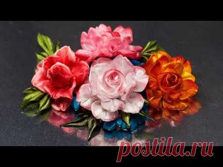 Цветок РОЗЫ (спрей-розочки). Мастер класс. КАНЗАШИ / DIY Ribbon Flower Kanzashi