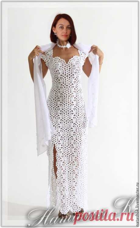 Купить Платье &quot;Соблазн&quot; с палантином. - авторское платье, платье, вязаное платье, вечернее платье, белый