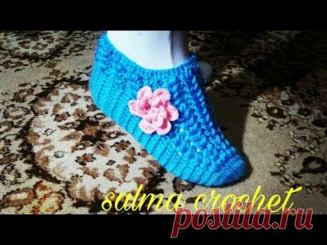 كروشيه حذاء سليبر  جوارب هاف بووت نسائي بناتي بالغرزة المنتفخة Crochet women shoes with puff stitch