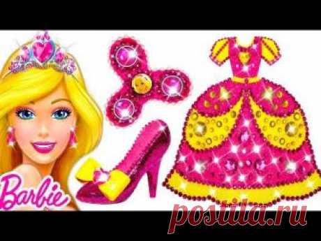 DIY How To Make Super Glitter Play Doh Barbie Princess Dress & Shoes & Fidget Spinner