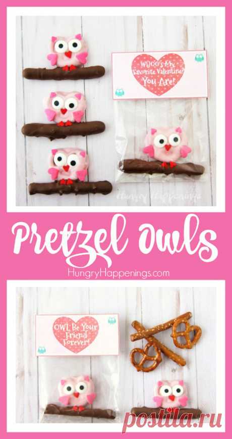 Pretzel Owls with Printable Valentine's Day Bag Toppers