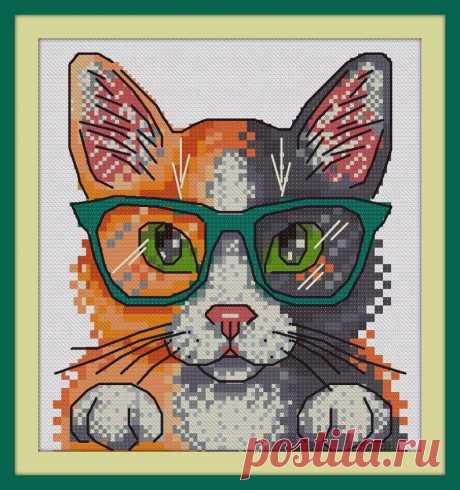 Cat with Glasses Cross Stitch Pattern Download Cross Stitch | Etsy