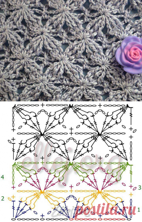 Узор Бархатные звезды • Вязание крючком от Елены Кожухарь