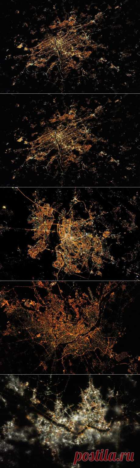 Фотосессия ночных городов от космонавта С. Крикалева