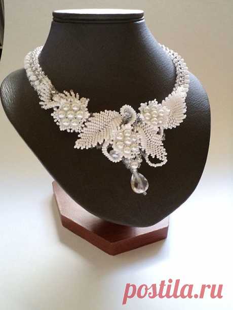 White Wedding Necklace, Seed Bead Jewelry, Beadweaving , Flower Beadw…