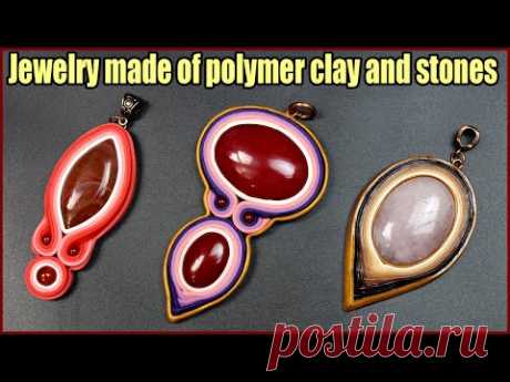 Handmade jewelry made of polymer clay and stones. DIY, ideas.