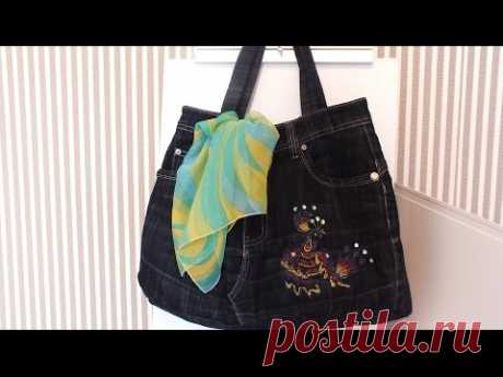 Сумка из джинс с вышивкой How to Make a Bag of Jeans machine embroidery