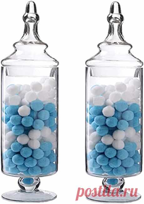 Livejun Glass Apothecary Jars Clear Elegant Storage Jar Decorative Candy Buffet Jars Wedding Candy Organizer Storage Canisters Small Home Decor 2 Pcs