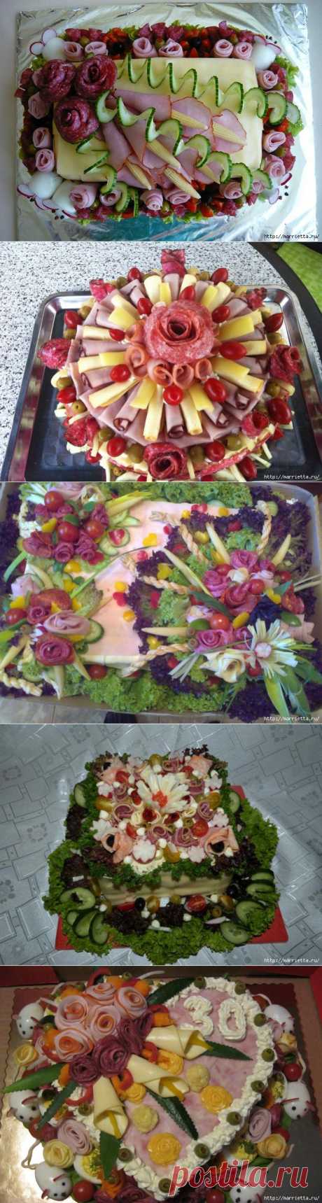 Свадебный закусочный торт. Как сделать розы из ветчины и колбасы. Мастер-класс и море тортов