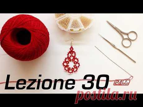 Chiacchierino Ad Ago - 30˚ Lezione Orecchino Con Perline Bijoux Tutorial Needle Tatting Stitch Count - YouTube