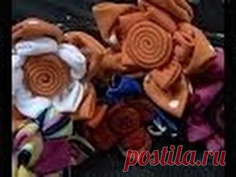Flor  de  Laicra e  fuxico   passo a Passo- HOW TO MAKE ROLLED RIBBON ROSES- fabric flowers