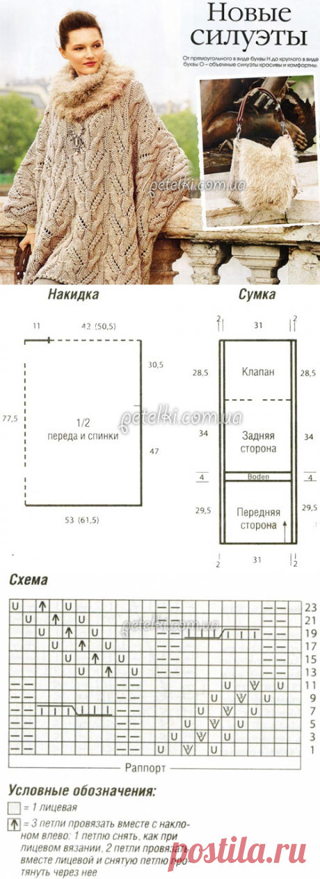 Накидка, шарф-петля и сумка спицами. Описание, схемы вязания