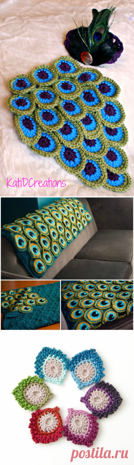 Pretty Crochet Peacock Feather Patterns Round Up | BeesDIY.com