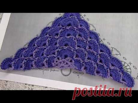 ШАЛЬ по СХЕМЕ двухцветная и двухсторонняя , вязание крючком , crochet shawl ( Шаль № 387)