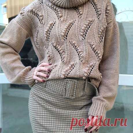 Женский свитер спицами оверсайз с узором Ландыш - схема