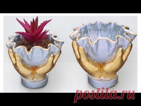 How to make beautiful cement pot at home easily // cement flower vase - YouTube