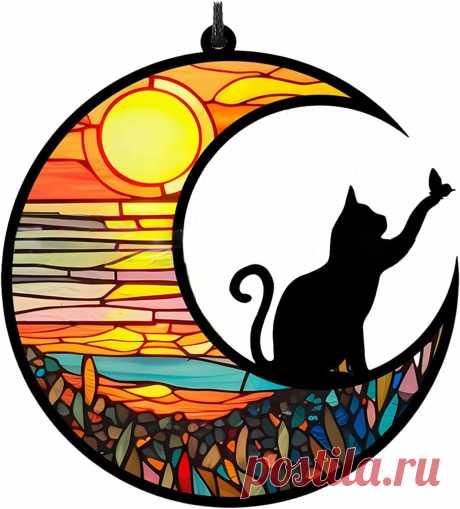 Amazon.com: WGLILO Colgante de ventana de acrílico teñido de gato negro en luna, atrapasoles arcoíris hecho a mano para pared, cocina, sala de estar, oficina, decoración de atrapasoles regalos para amantes de los : Hogar y Cocina