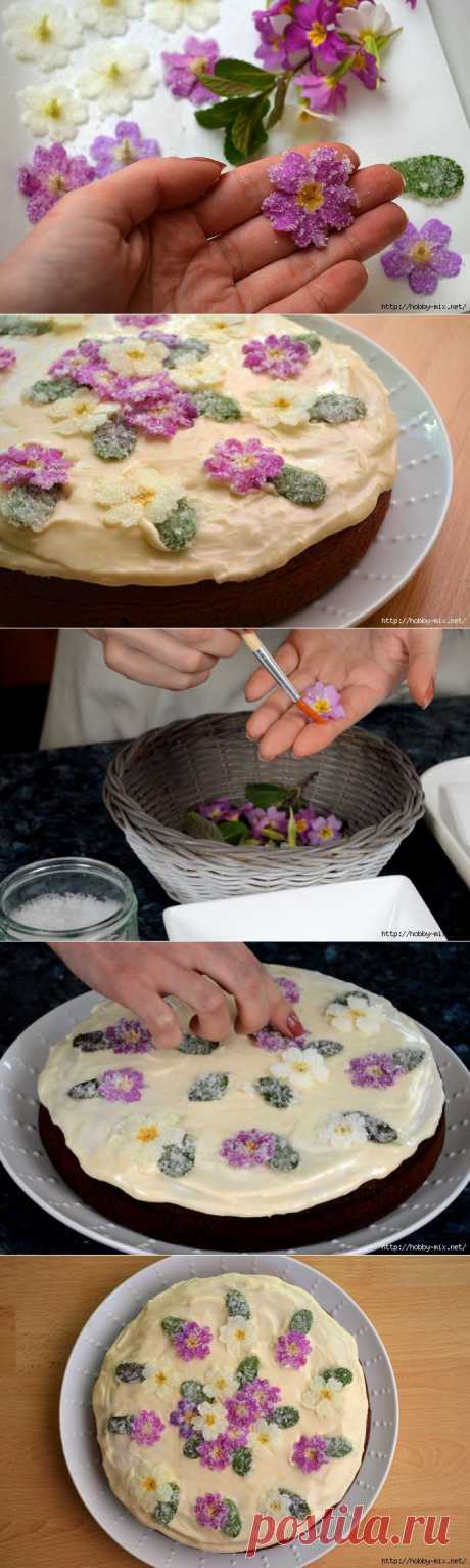 Съедобные цветы - кристаллизация первоцветов для тортов и десертов.