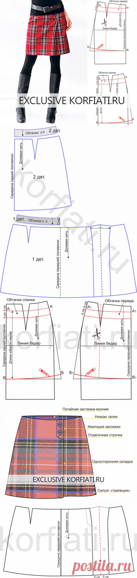 Простая выкройка юбки шотландки от Анастасии Корфиати