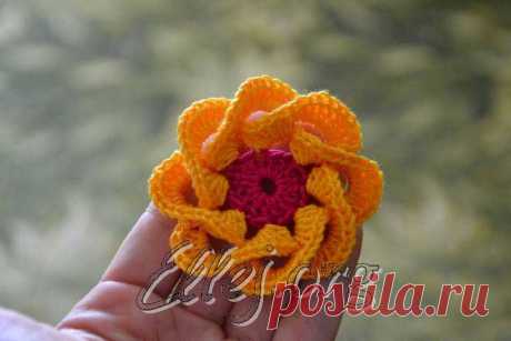 Объемный цветочек крючком | Crochet by Ellej | Вязание крючком от Елены Кожухарь