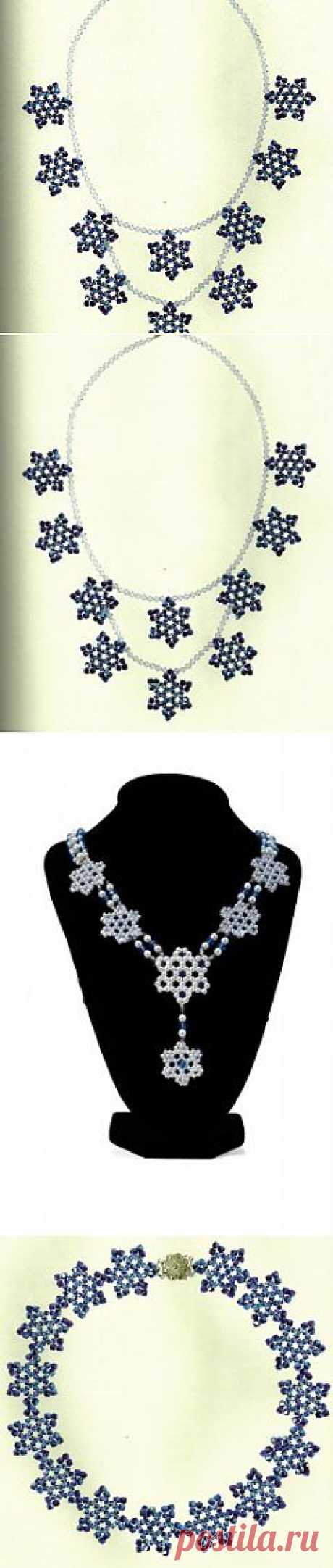 Ожерелье «Снежинки» из бисера | Бисер|Магия  бисера