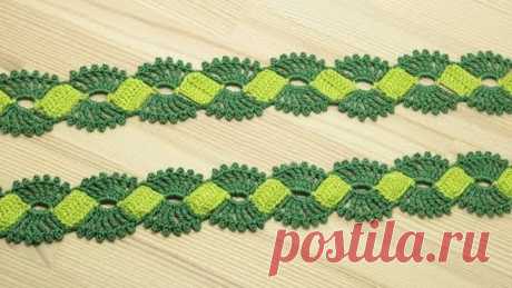 Вязание крючком ленточного кружева Crochet Lace Braid Ribbon Tape Tutorial