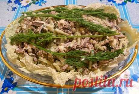 Салат из свиного языка и грибами | рецепт с фото