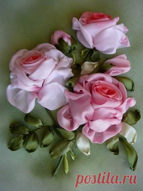 Как вышить миниатюру “Розы” лентами | Рукоделие